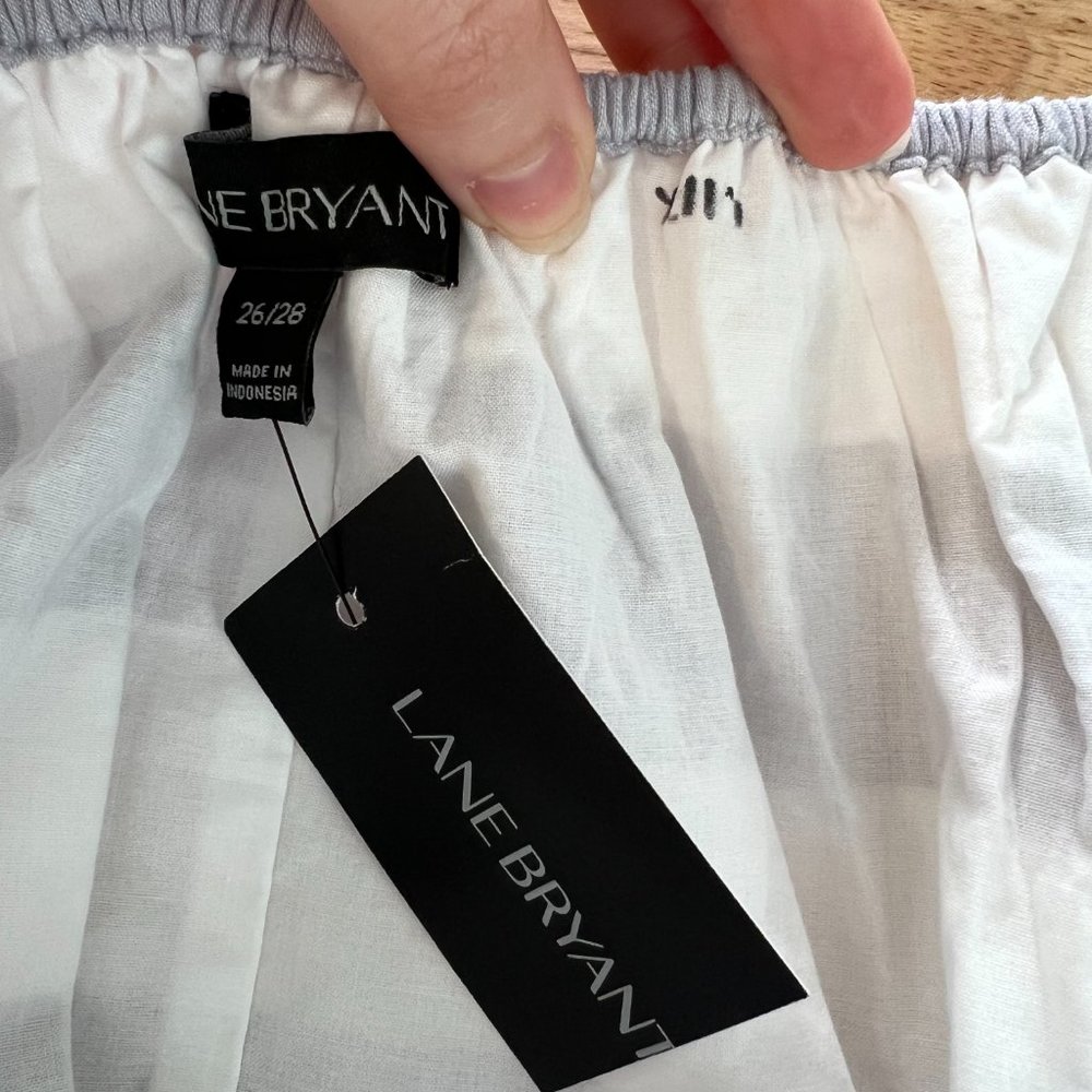 Lane Bryant Striped Off Shoulder Gray White Gathered Puff 3/4 Sleeve Size 26/28 - Picture 5 of 9